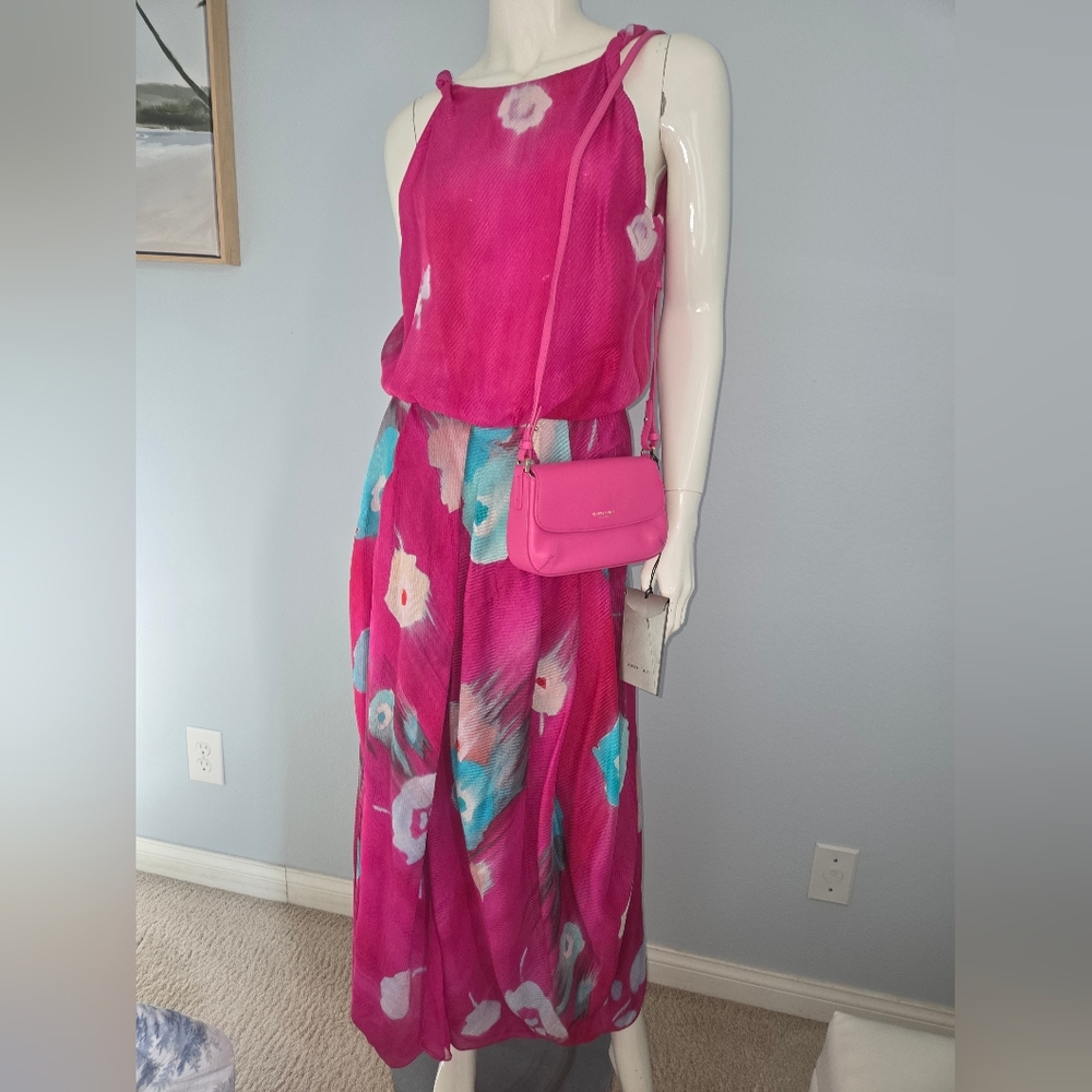 Armani Pink and Blue Floral Silk Maxi Dress Size 38 S